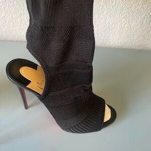 Christian Louboutin Black Knit Peep-Toe Boots